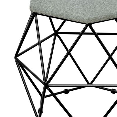 Kit 03 Puffs Decorativo Aramado Preto Six L02 Linho Cinza Escuro - Lyam Decor
