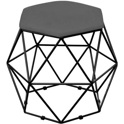 Kit 02 Puffs Decorativo Aramado Preto Six L02 Suede Cinza - Lyam Decor