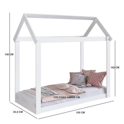 Cama Infantil Montessoriana Casinha Branca Meu Fofinho MDP Art In Móveis