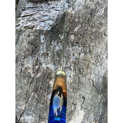 Faca Artesanal Curva Meu Pai Meu Herói 10' Cabo Madeira Resina Picanheira Zanline