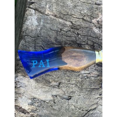 Faca Artesanal Curva Meu Pai Meu Herói 10' Cabo Madeira Resina Picanheira Zanline