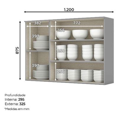 Armário Aéreo 3 Portas 120 Cm Nova York Cinza – Henn