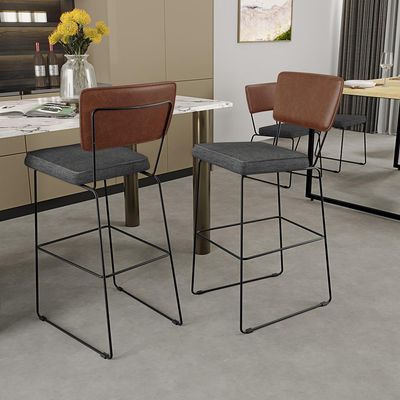 Kit 4 Banqueta Alta Cozinha Sala Jantar Allana L02 Couríssimo Marrom Linho Cinza Escuro - Lyam Decor