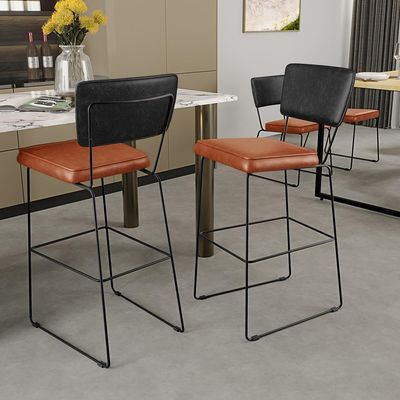 Kit 06 Banquetas Altas Sala Jantar Fixa Allana L02 Couríssimo Preto Couríssimo Camel - Lyam Decor