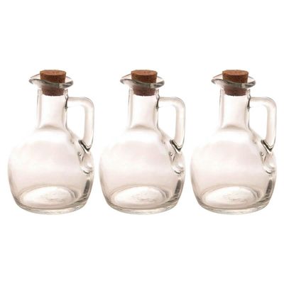 Kit 3 Galheteiros Garrafa de Vidro Azeite Vinagre 180ml Tampa Rolha Lyor Porta Condimentos