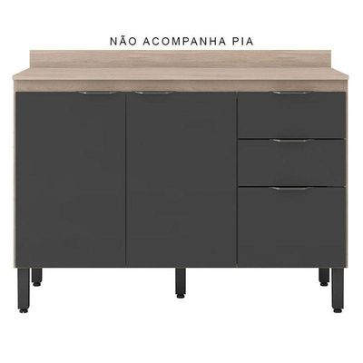 Balcão De Cozinha Firenze Com Tampo 120 Cm Avena Grafito - Demóbile
