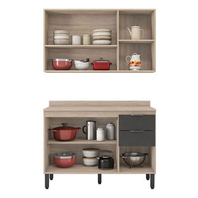 Cozinha Modulada Firenze Fi0010 Avena Grafito - Demóbile