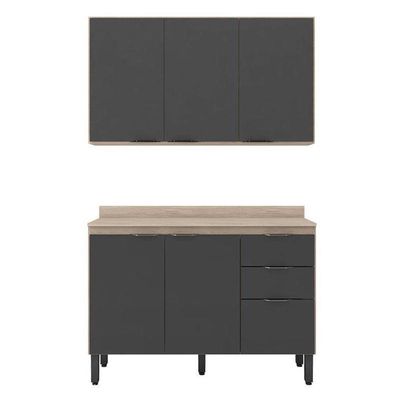 Cozinha Modulada Firenze Fi0010 Avena Grafito - Demóbile
