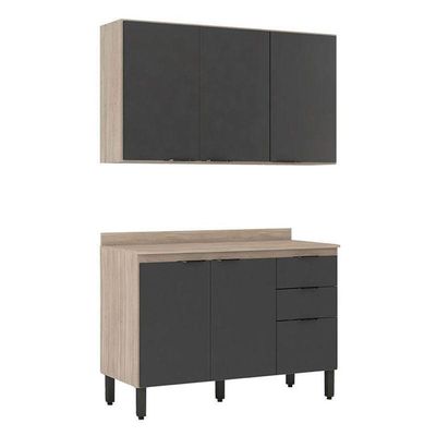 Cozinha Modulada Firenze Fi0010 Avena Grafito - Demóbile