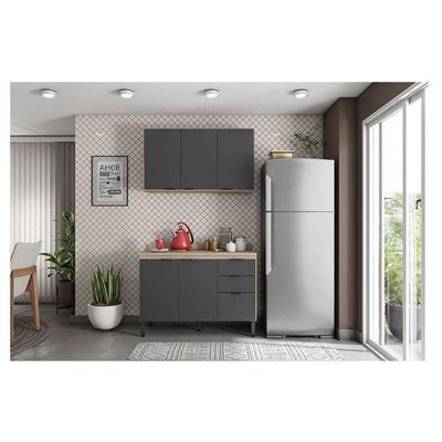 Cozinha Modulada Firenze Fi0010 Avena Grafito - Demóbile