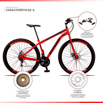 Bicicleta Aro 29 Bike Aço 21 Marchas Velocidades Freio A Disco Cor:ferrari