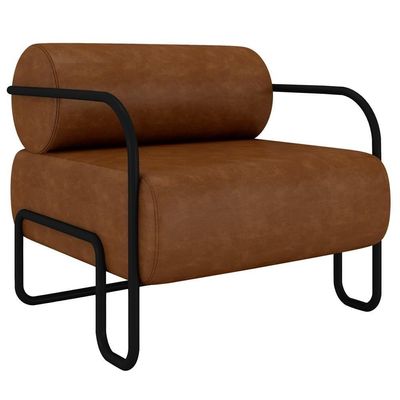 Poltrona Decorativa Para Sala Industrial Kit 2 Kira K04 Sintético Marrom - Mpozenato