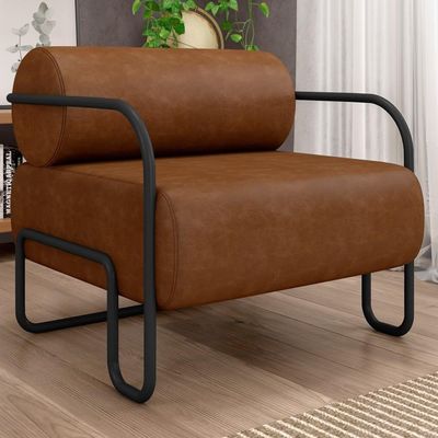 Poltrona Decorativa Para Sala Industrial Kit 2 Kira K04 Sintético Marrom - Mpozenato