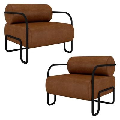 Poltrona Decorativa Para Sala Industrial Kit 2 Kira K04 Sintético Marrom - Mpozenato