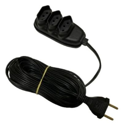 Extensão Elétrica 3 Metros Tripolar 3 Saídas Bivolt Preto
