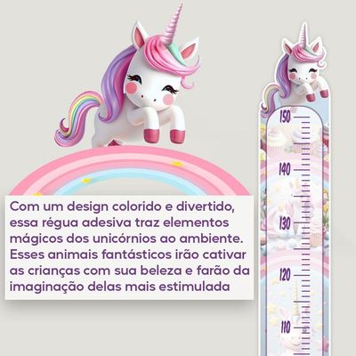 Adesivo Parede Régua Crescimento Unicórnio Arco Iris Cupcake