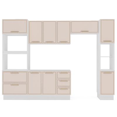 Cozinha Compacta Sem Tampo com Rodapé e Paneleiro Amara 10 Portas 4 Gavetas Creme e Branca