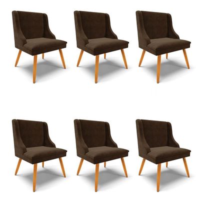Kit 6 Cadeiras Estofadas para Sala de Jantar Pés Palito Lia Suede Marrom - Ibiza
