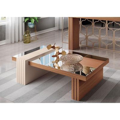 Mesa De Centro Luna Nature Off White Com Espelho - Hb Móveis