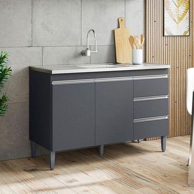 Balcão De Pia Andréia 120 Cm Cinza Fosco - Ajl