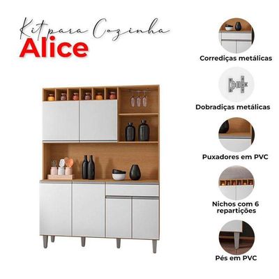 Armário Para Cozinha Kit Alice Amêndoa Branco - Ajl