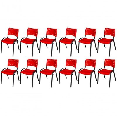 Cadeira Iso Base Preto Igreja, Escola, Escritório - Vermelho - Kit 12 Peças