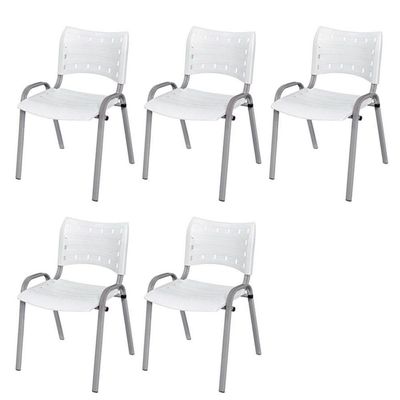 Cadeira Iso Base Cinza, Igreja, Escola, Escritório - Branco Kit 5 Peças