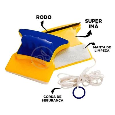 Limpador Magnético De Vidro E Janela Duplo Lado Imã Super Resistente Limpa Dentro E Fora - Amarelo