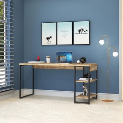 Mesa C/estante Baixa 150x64x75cm Com 02 Prateleiras Carvalho Est.preta