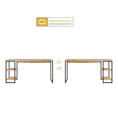 Mesa C/estante Baixa 150x64x75cm Com 02 Prateleiras Carvalho Est.preta