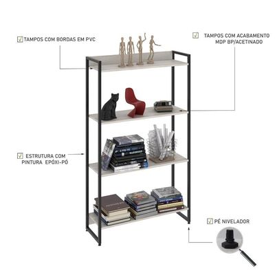Estante Dynamica 80x30x146cm C/04 Prateleiras Snow / Est.preta Snow / Est.preta