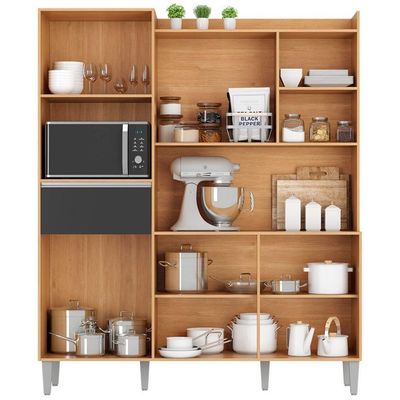 Kit De Cozinha Compacta 160cm Isabel Com 5 Portas Amêndoa/Preto
