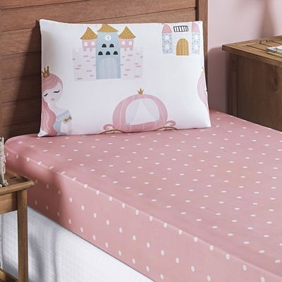 Jogo de Lençol Carrosel Solteiro 2 Peças Infantil Estampado Divertido - Princesa - 100% Poliéster
