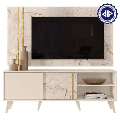 Rack Bancada E Painel Para Tv Cronos Com Mesa De Centro Indianápolis Calacata Off White – Madetec