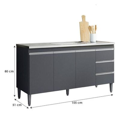 Balcão De Pia Andréia 160 Cm Cinza Fosco - Ajl
