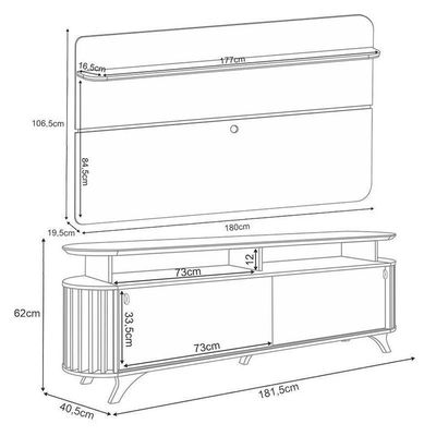Rack Bancada Alba Com Painel Curv Cinamomo Off White – Hb Móveis