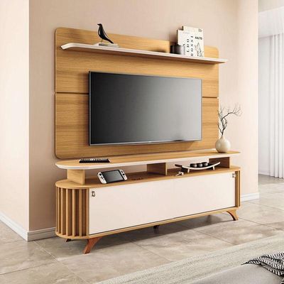 Rack Bancada Alba Com Painel Curv Cinamomo Off White – Hb Móveis
