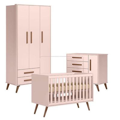 Quarto De Bebê Ambiente Q Encanto Retrô Rosa - Qmovi