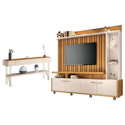 Estante Home Theater Titan E Aparador Vivant Cinamomo Off White - Hb Móveis