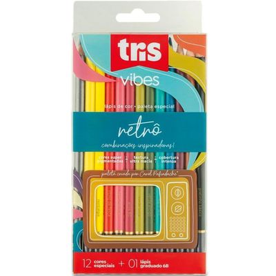 Lápis de Cor Vibes Retrô 12 Cores + Lápis Graduado 6B - Tris
