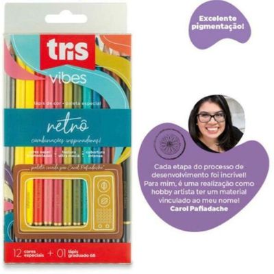 Lápis de Cor Vibes Retrô 12 Cores + Lápis Graduado 6B - Tris