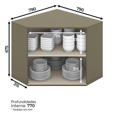 Armário Aéreo évelin Canto Obliquo 2 Portas 67 Cm Duna Cristal – Henn