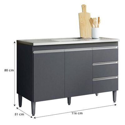 Balcão De Pia Ambiente Andréia 120 Cm Cinza Fosco - Ajl