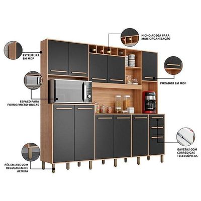 Kit Cozinha Compacta Petra Cinamomo Grafite - Valdemóveis
