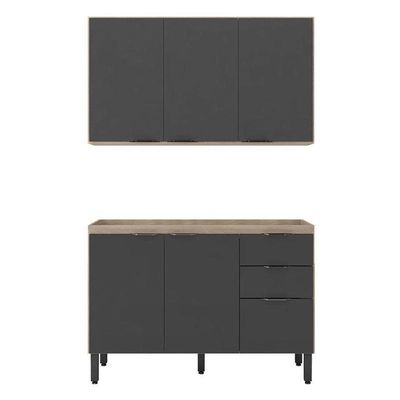 Cozinha Modulada Firenze Fi0009 Avena Grafito - Demóbile