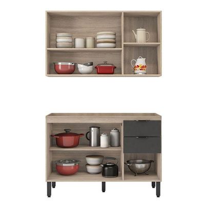 Cozinha Modulada Firenze Fi0009 Avena Grafito - Demóbile