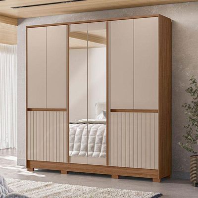 Guarda Roupa Casal Alasca 10 Portas Carvalho Fendi Com Espelho - Moval
