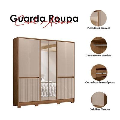 Guarda Roupa Casal Alasca 10 Portas Carvalho Fendi Com Espelho - Moval