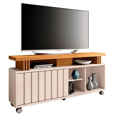 Rack Bancada Rivera 1.3 Com Mesa De Centro Sky Com Tampo De Vidro Off White Cinamomo – Hb Móveis