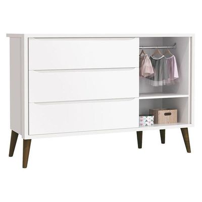 Quarto De Bebê Theo 3 Portas Com 02 Berços Branco Acetinado Com Pés Amadeirados E Colchão ? Reller